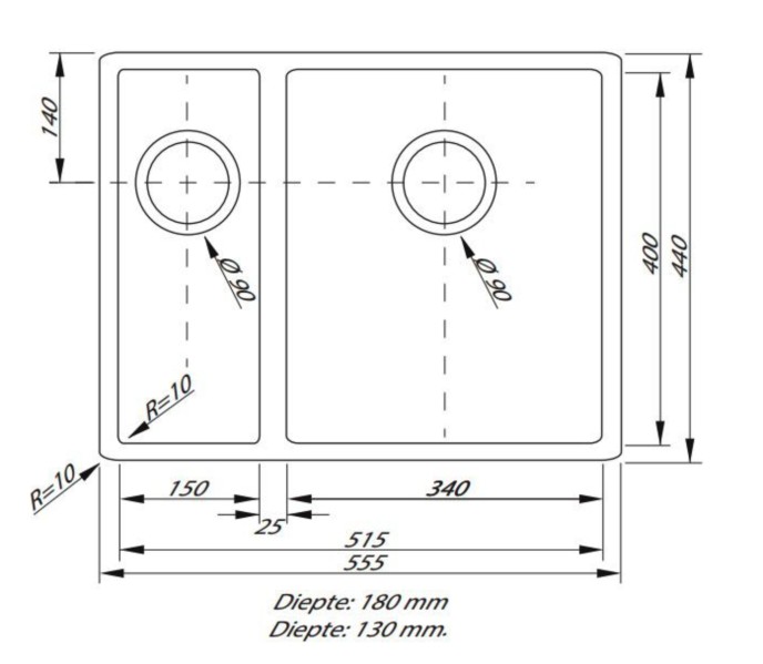 Anderhalve spoelbak Lorreine 1534R detail 1
