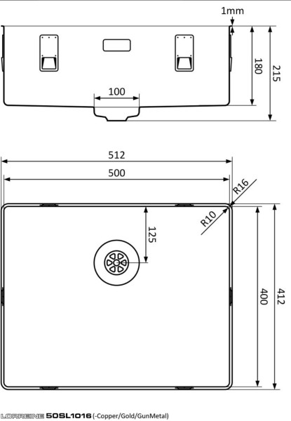 Evier 1 bassin Lorreine 50SL1016-GUNMETAL detail 1