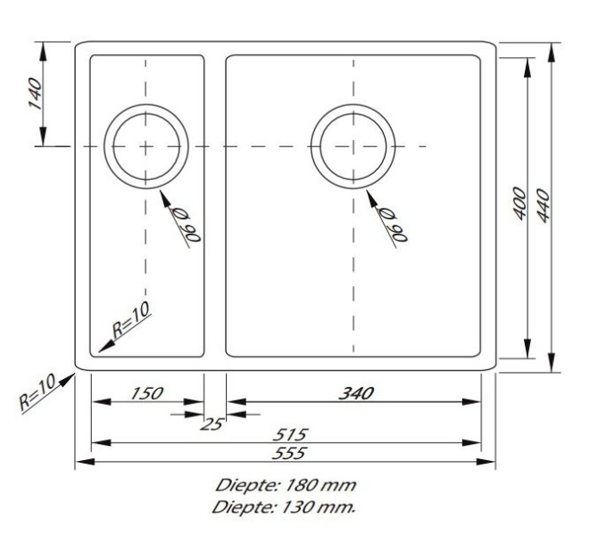 Anderhalve spoelbak Lorreine 1534SP-GOLD detail 1