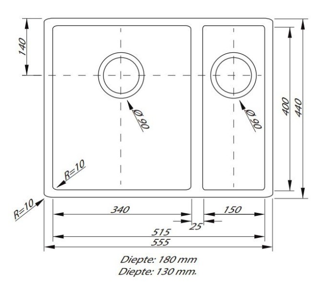 Anderhalve spoelbak Lorreine 3415SP-GUNMETAL detail 1