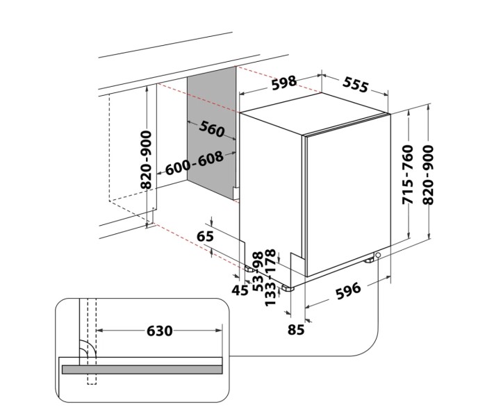 Vaatwasser volledig integreerbaar 60cm Whirlpool W7IHF60TU detail 3