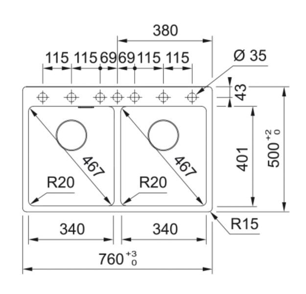 Dubbele spoelbak Franke MRG620KR1 detail 1