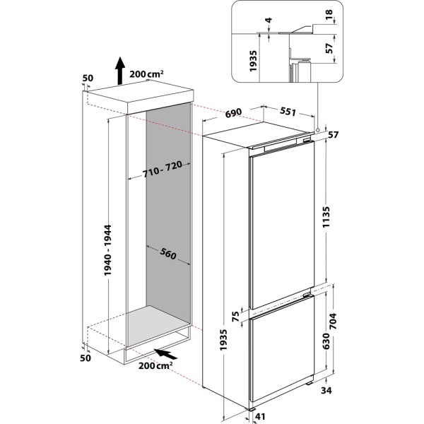 Combiné réfrigérateur/congélateur intégrable Whirlpool WHSP70T121 detail 5