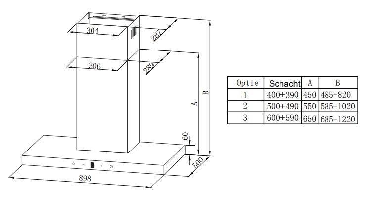 Hotte cheminée Frilec DRESDEN999FKH/ inox met zwarte rand detail 1