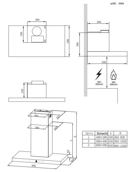 Dampkap wand/schouw Frilec DRESDEN999FKH/ inox met zwarte rand detail 5