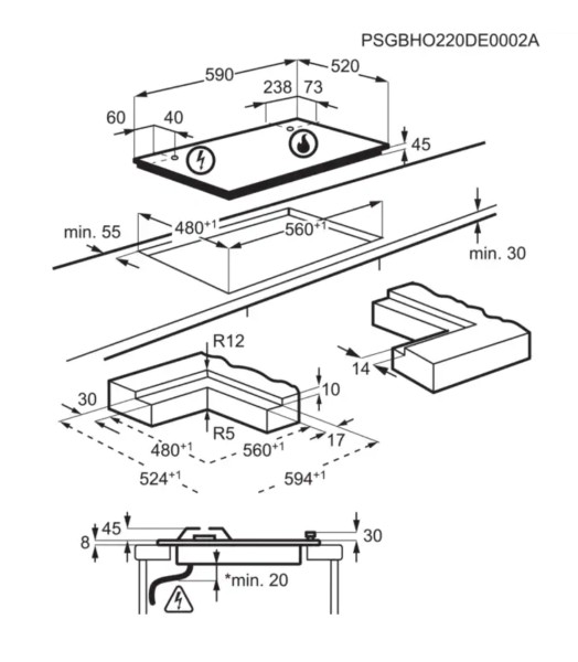 Taque de cuisson au gaz AEG HKB64453NB detail 3