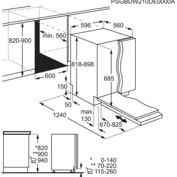 Vaatwasser volledig integreerbaar 60cm AEG FSE75768P* detail 3