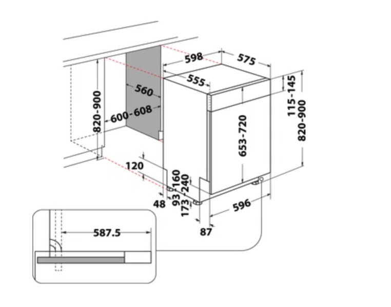 Vaatwasser integre. 60cm frontbediening Whirlpool WBO3T133PFX detail 5