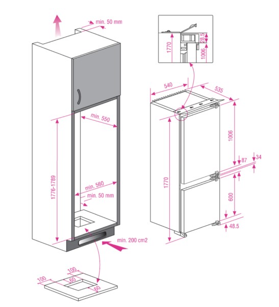 Koelvriescombinaties inbouw Beko BCSA283E4SN detail 3