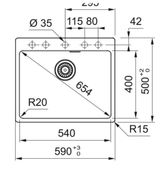 Enkele spoelbak Franke MRG610540KR1 detail 1