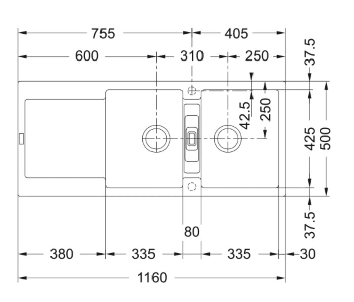Dubbele spoelbak Franke MRG621KR1 detail 1