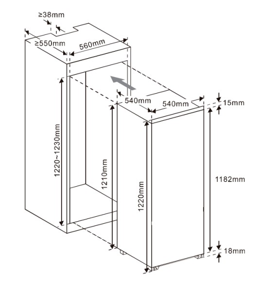 Koelkast inbouw 122 cm hoog Exquisit EKS201-4-E-040E/vriesvak detail 2