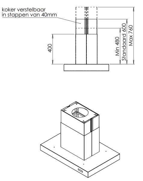 Dampkap zonder motor Venduro VENEI90ZM detail 2
