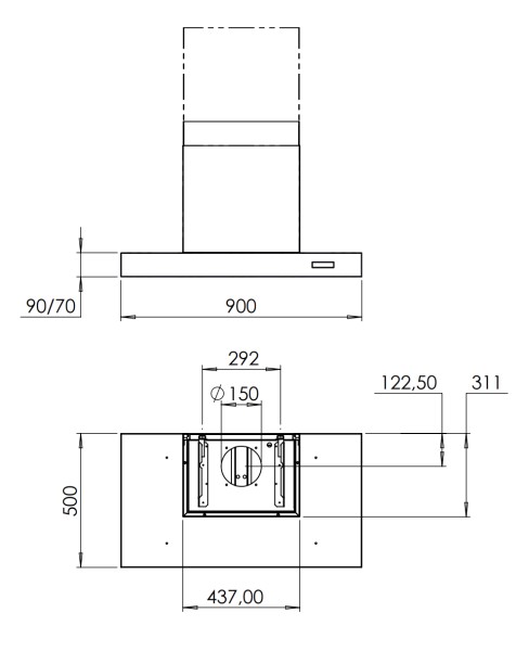 Dampkap wand/schouw Venduro VENWI90MM detail 1