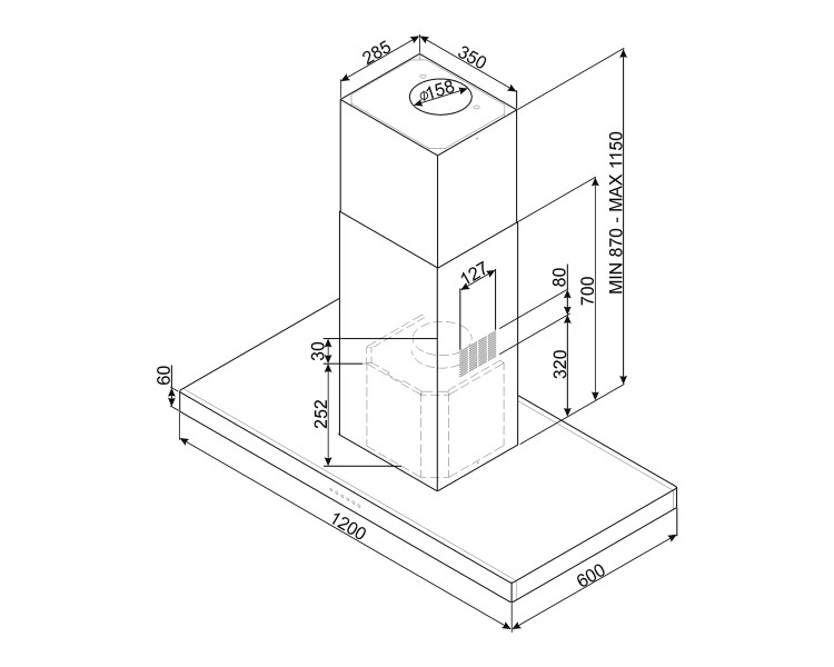 Dampkap eiland Smeg KI120XE detail 2