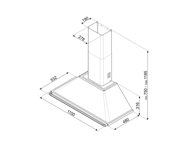 Dampkap wand/schouw Smeg KT110PE detail 2