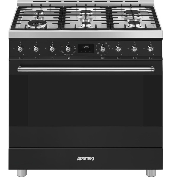 Cuisinière avec taque de cuisson au gaz Smeg C9GMMB2/beschadigde verpakking karton vooraanzicht