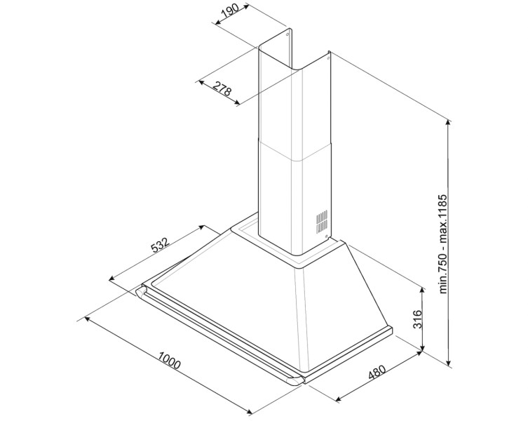 Dampkap wand/schouw Smeg KT100BLE detail 2