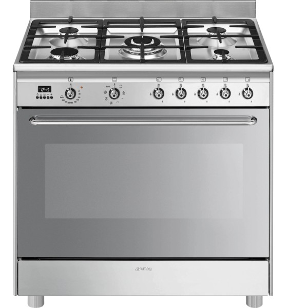 Cuisinière avec taque de cuisson au gaz Smeg CG90X2 vooraanzicht