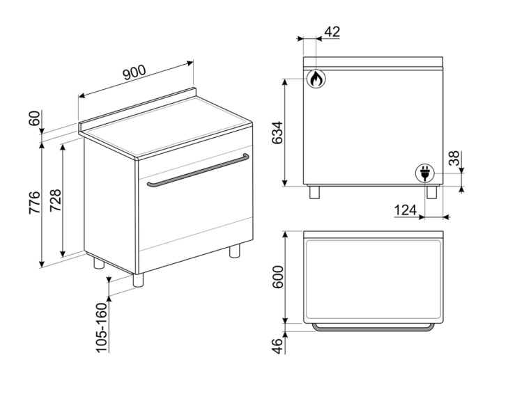 Cuisinière avec taque de cuisson au gaz Smeg CG90X2 detail 1