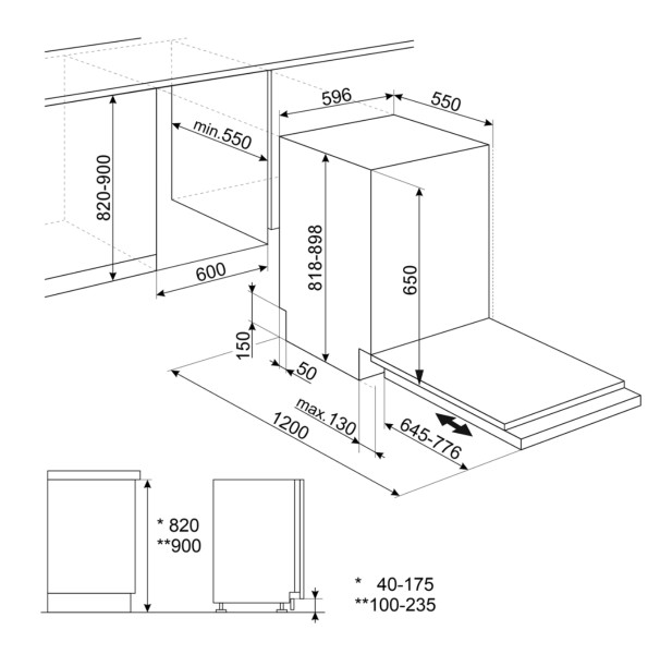 Vaatwasser volledig integreerbaar 60cm Smeg STL362DQ detail 5
