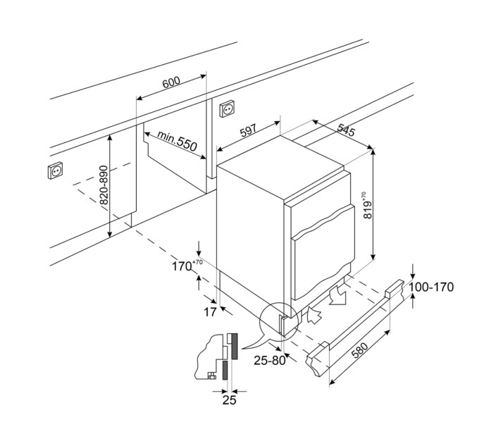Koelkast inbouw onder werkblad Smeg U8L080DE detail 2