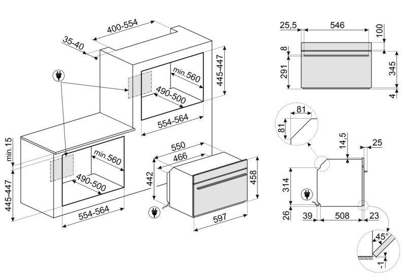 Combi : oven + microgolf Smeg SO4101M1B3/zwart detail 1