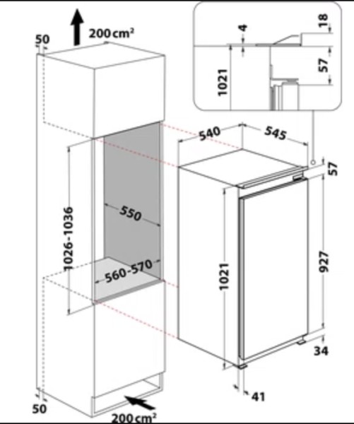 Frigo intégrable hauteur 102cm Indesit / by Whirlpool INS10012 detail 3