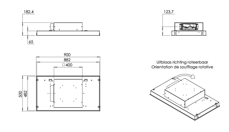 Dampkap inbouwgroep Venduro RAFLAT90-MMINOX detail 1