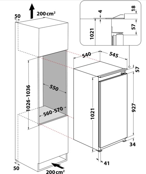 Frigo intégrable hauteur 102cm Whirlpool ARG104702 detail 4