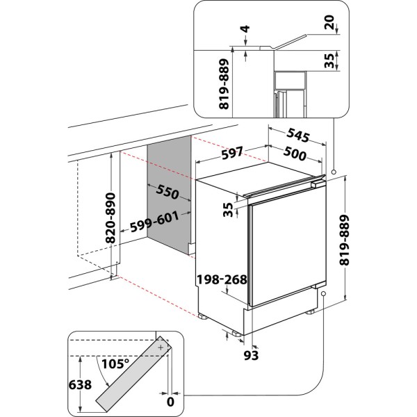 Koelkast inbouw onder werkblad Whirlpool WBUL021 detail 3