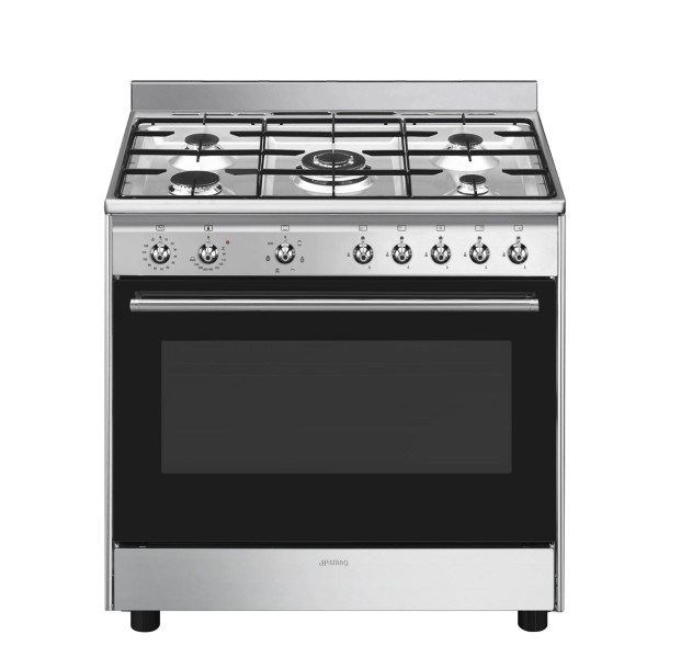 Cuisinière avec taque de cuisson au gaz Smeg CX90GM vooraanzicht
