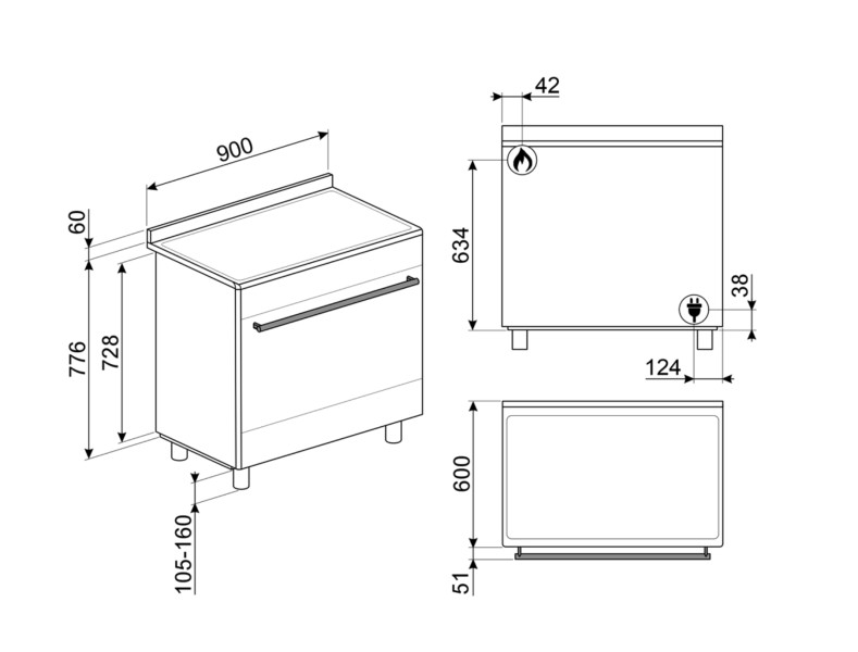 Cuisinière avec taque de cuisson au gaz Smeg CX90GM detail 1