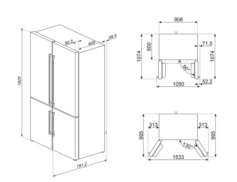 Side/Side + 3 en 4 deurs Smeg FQ60BDE detail 2