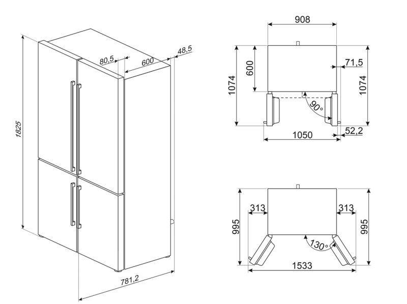 Side/Side + 3 en 4 deurs Smeg FQ60NDE detail 3