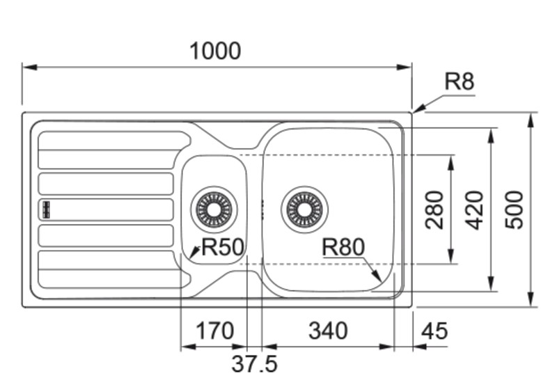 Evier 1 1/2 bassin Franke FLX6511 detail 1