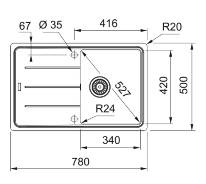 Enkele spoelbak Franke BFG611LG1 detail 1