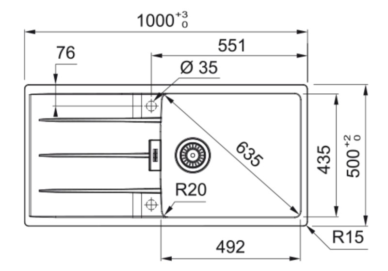 Enkele spoelbak Franke CNG611XLKR1 detail 1