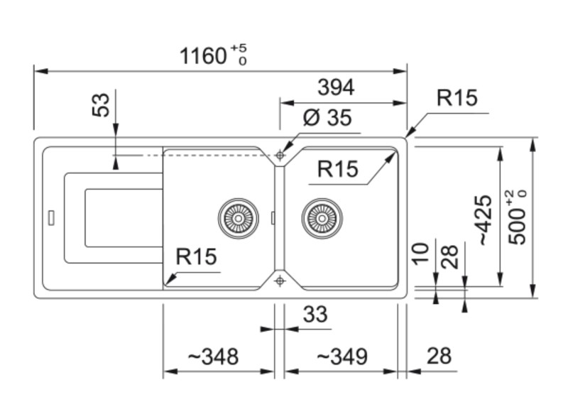 Dubbele spoelbak Franke UBG621LG1 detail 1