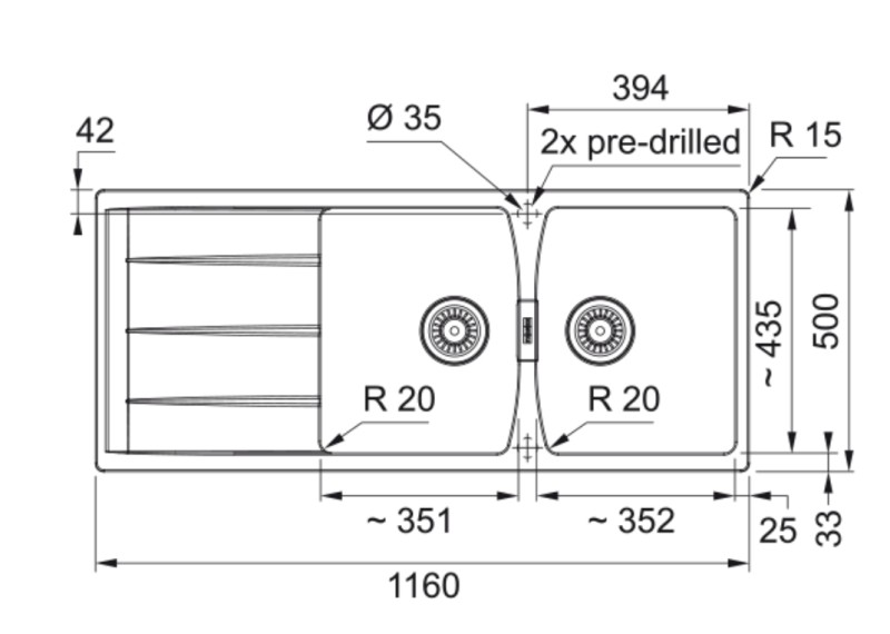Dubbele spoelbak Franke CNG621SG1 detail 1