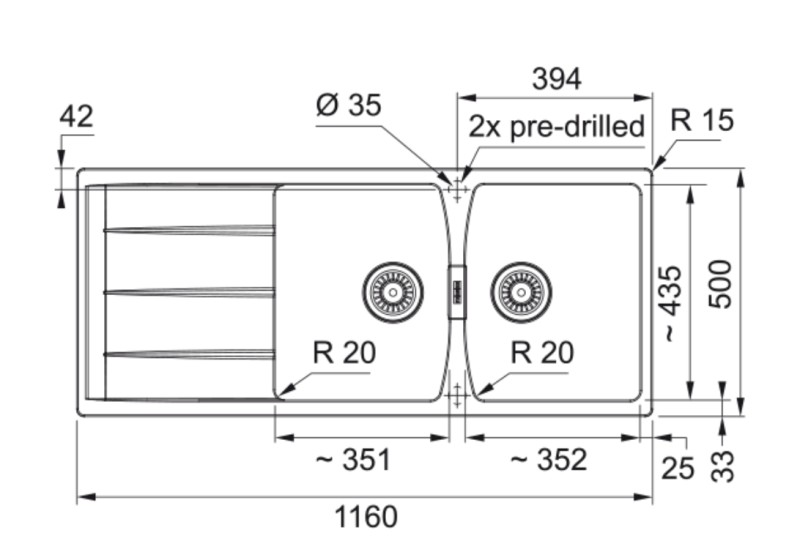 Dubbele spoelbak Franke CNG621OX1 detail 1