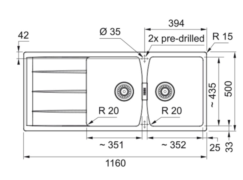 Dubbele spoelbak Franke CNG621MW1 detail 1
