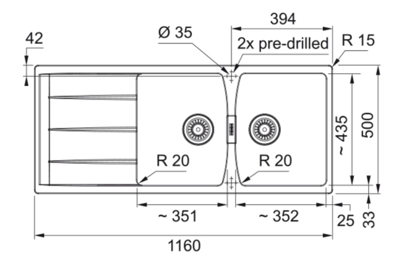 Dubbele spoelbak Franke CNG621MB1 detail 1