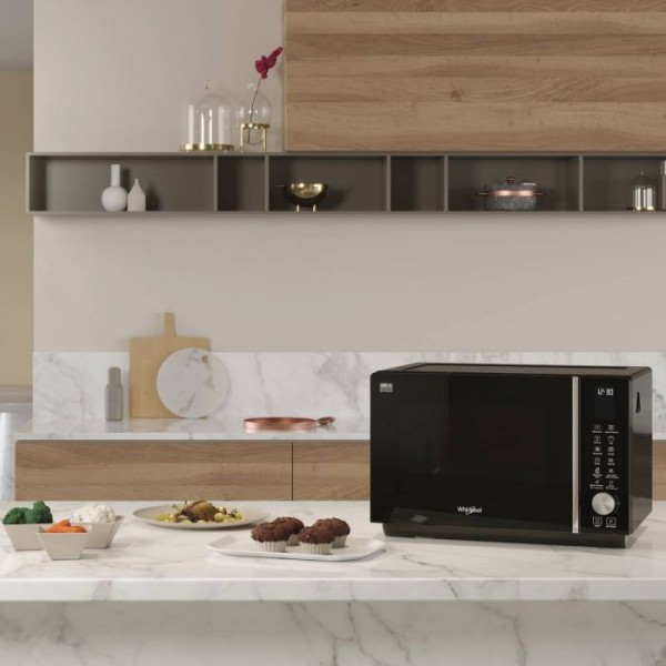 Micro-ondes pose-libre Whirlpool MWSC9133SB/zwart met inox zijkant detail 3