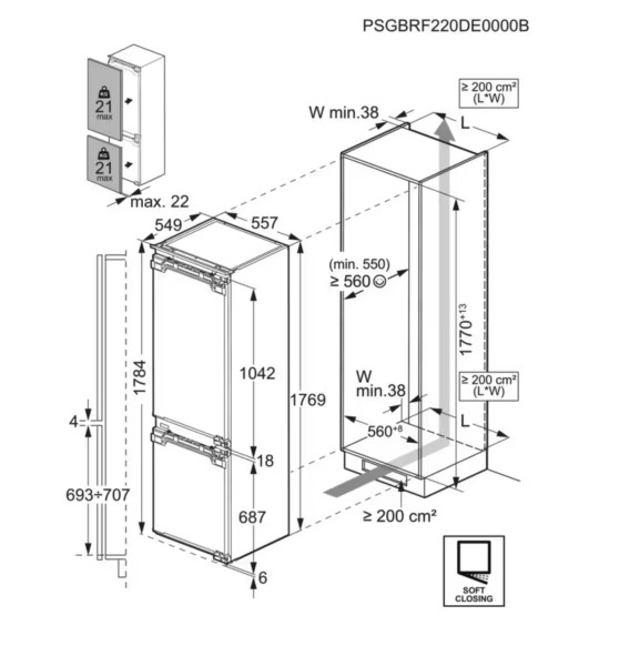 Koelvriescombinaties inbouw AEG TSC8M18WCF/! detail 4