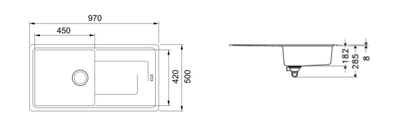 Enkele spoelbak Franke TTD611AW1 vooraanzicht
