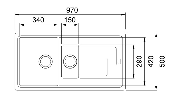 Anderhalve spoelbak Franke TTD651AW1 vooraanzicht
