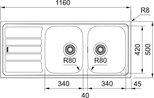 Dubbele spoelbak Franke FLX6211 detail 1