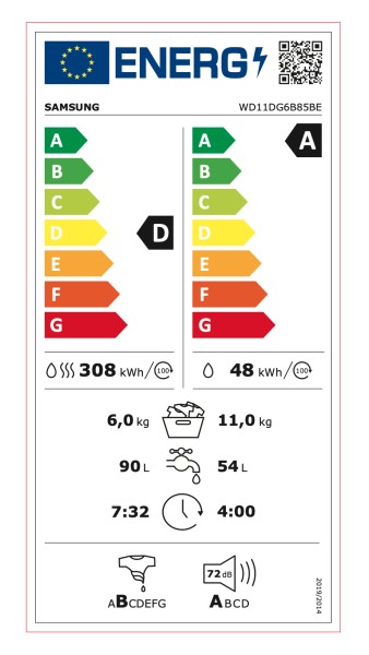 Was en droog combinatie Samsung WD11DG6B85BEU3/was droog detail 5
