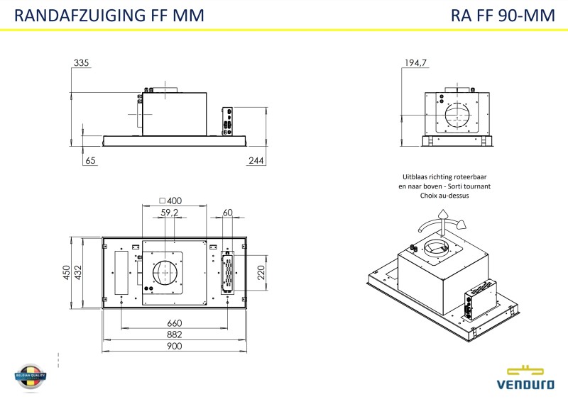 Dampkap inbouwgroep Venduro RAFF90-MMZWART detail 1